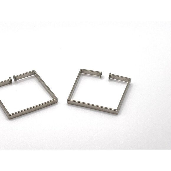Vintage 1960's Handmade Silver Square Earrings Unique Construction Slips On Ear - Picture 6 of 7